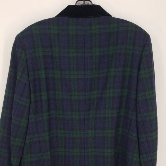 Talbots Vintage Wool Blackwatch Plaid Long Blazer Jacket 10 Velvet  Green Blue - Picture 6 of 8